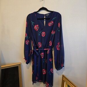 Express Navy Floral Chiffon Long Sleeve Dress